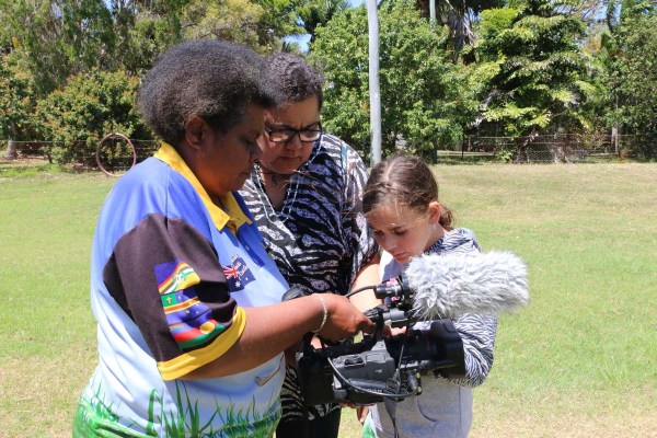 Joanne as camera person for Jacintha Bezgovsek's film, with Jessika Bezgovsek, Kinka Beach 2014.