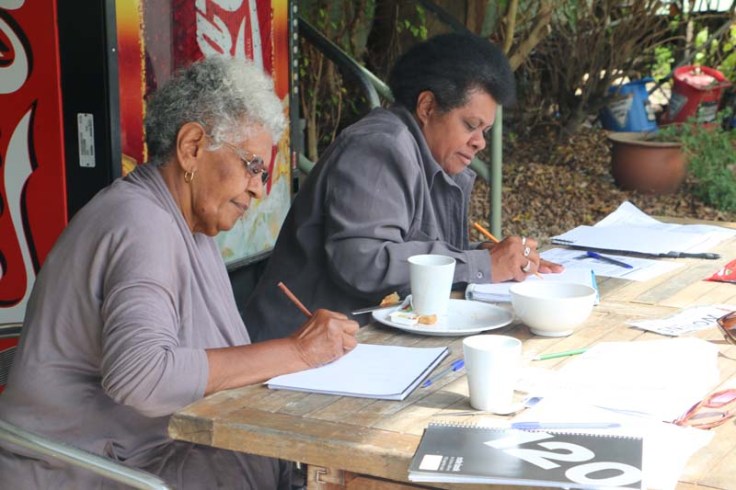 Aunty Valda and Joanne Warkill. ASSI Stories Stradbroke Island Workshops, September 2014.